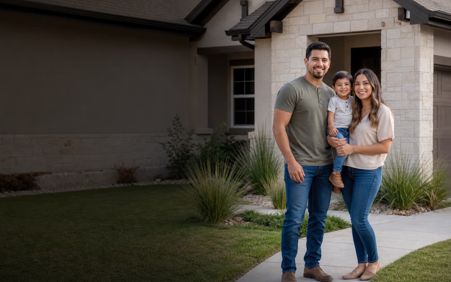 Family standing outside their South Texas home
